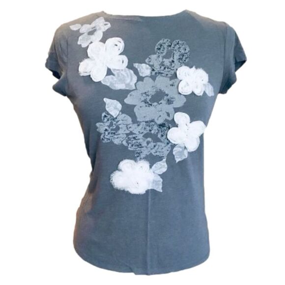 INC TEE TOP BLOUSE WITH FLOWERS APPLIQUÉ SIZE M - Picture 2 of 9